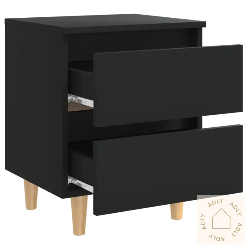 Nattbord Med Heltre Furuben 2 Stk Svart 40X35X50 Cm