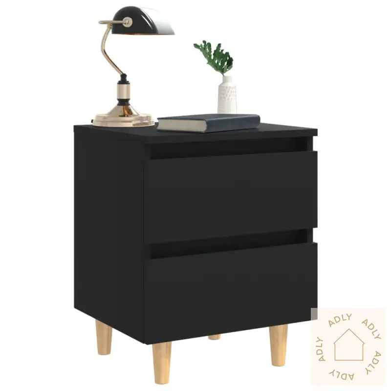 Nattbord Med Heltre Furuben 2 Stk Svart 40X35X50 Cm