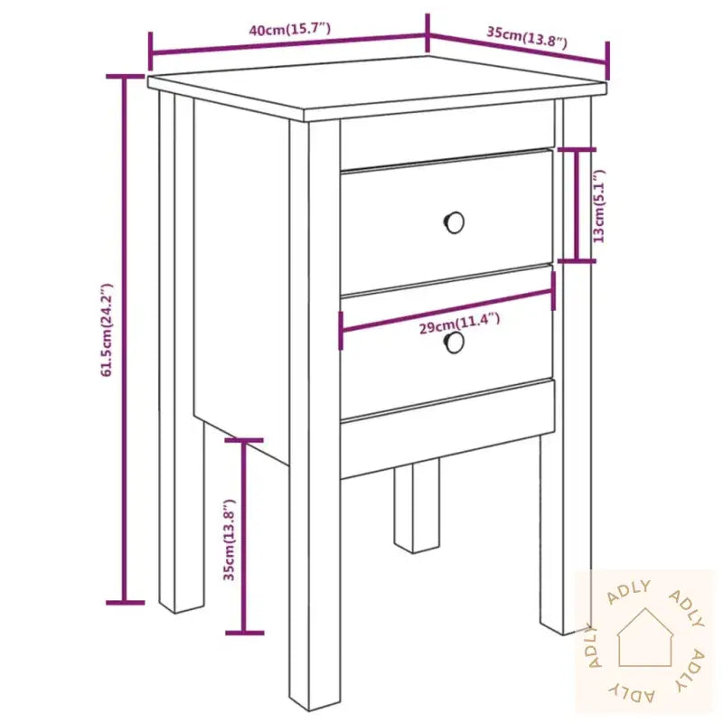 Nattbord 2 Stk Hvit 40X35X61,5 Cm Heltre Furu