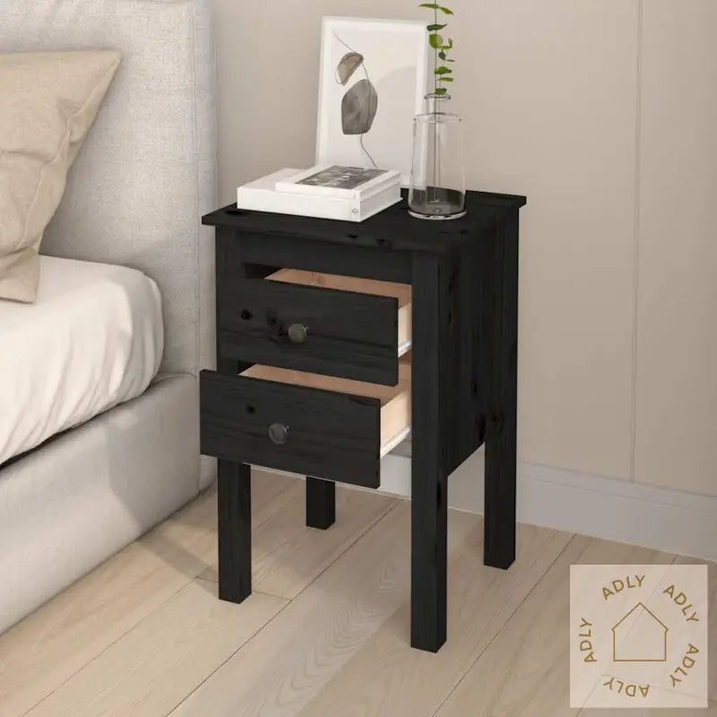 Nattbord 2 Stk Svart 40X35X61,5 Cm Heltre Furu