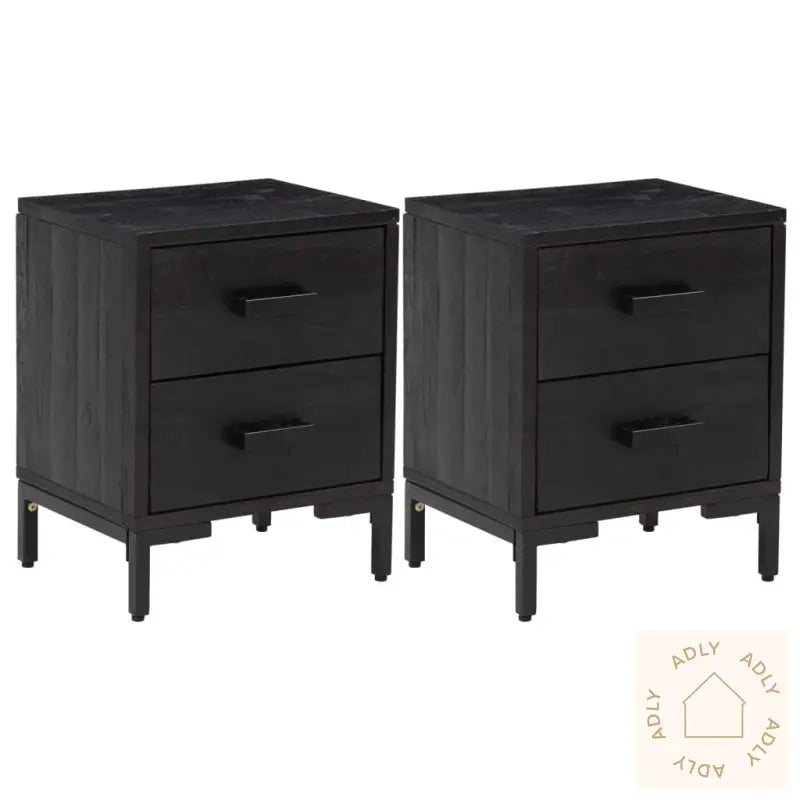 Nattbord 2 Stk Svart 36X30X45 Cm Heltre Furu