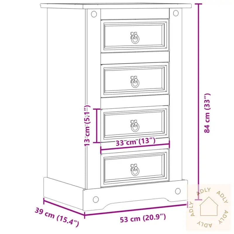 Nattbord Corona 53X39X84 Cm Heltre Furu