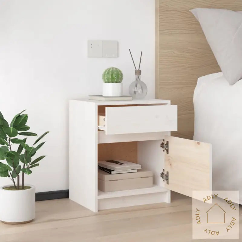 Nattbord Hvit 40X31X50 Cm Heltre Furu