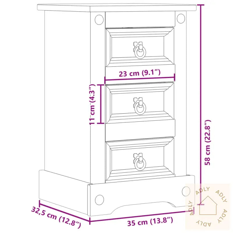 Nattbord Corona 35X32,5X58 Cm Heltre Furu