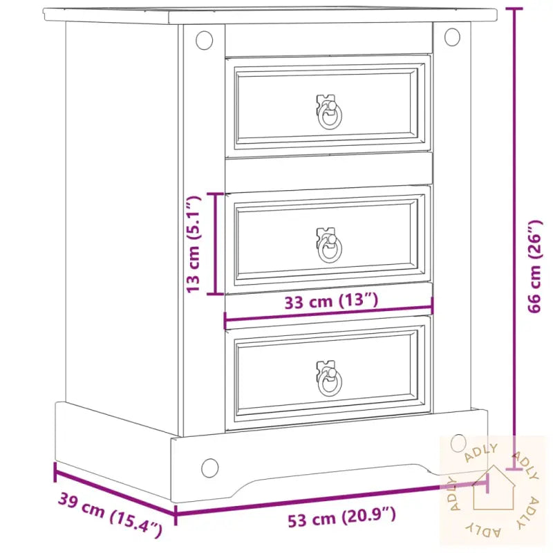Nattbord Corona 53X39X66 Cm Heltre Furu
