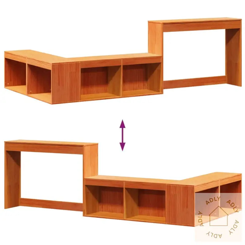 Nattbord Med Skrivebord Voksbrun 222X122X75 Cm Heltre Furu
