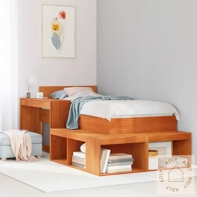 Nattbord Med Skrivebord Voksbrun 232X122X75 Cm Heltre Furu