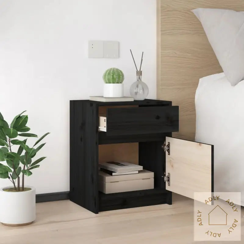 Nattbord 2 Stk Svart 40X31X50 Cm Heltre Furu