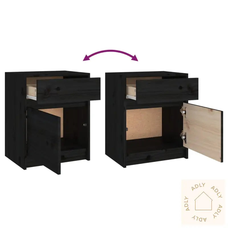 Nattbord 2 Stk Svart 40X31X50 Cm Heltre Furu