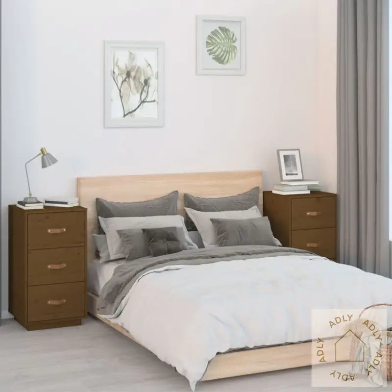   Nattbord 2 Stk Honningbrun 40X40X75 Cm Heltre Furu