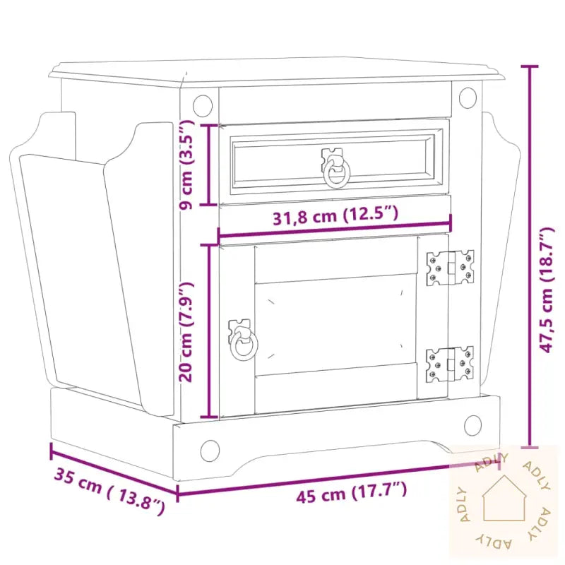 Nattbord Corona 45X35X47,5 Cm Heltre Furu