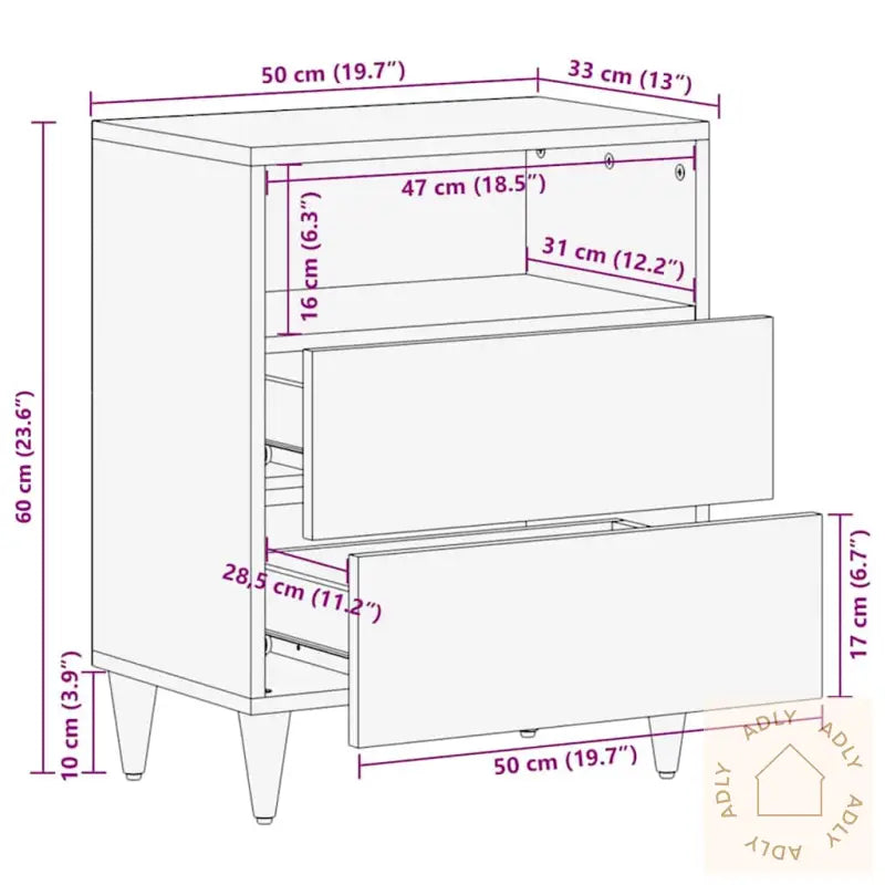 Nattbord 50X33X60 Cm Heltre Mango
