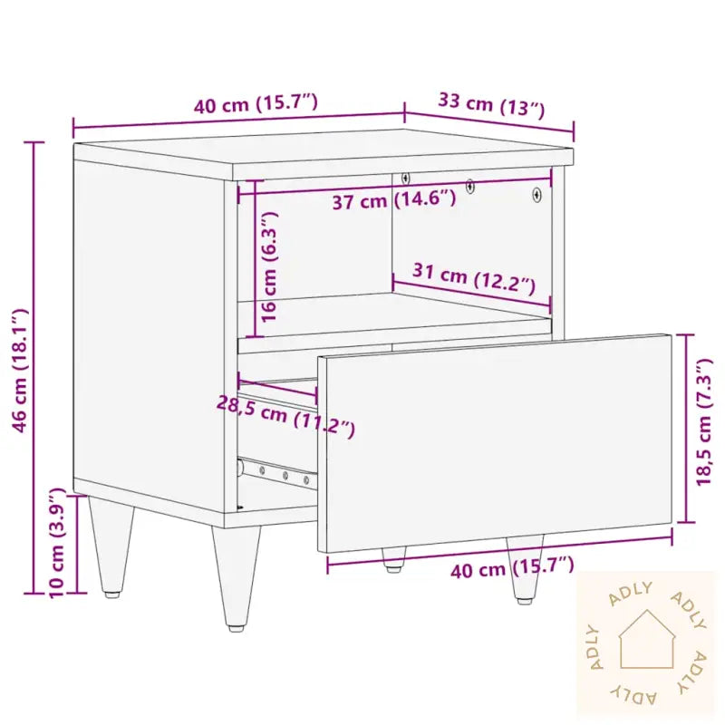 Nattbord 2 Stk 40X33X46 Cm Heltre Mango