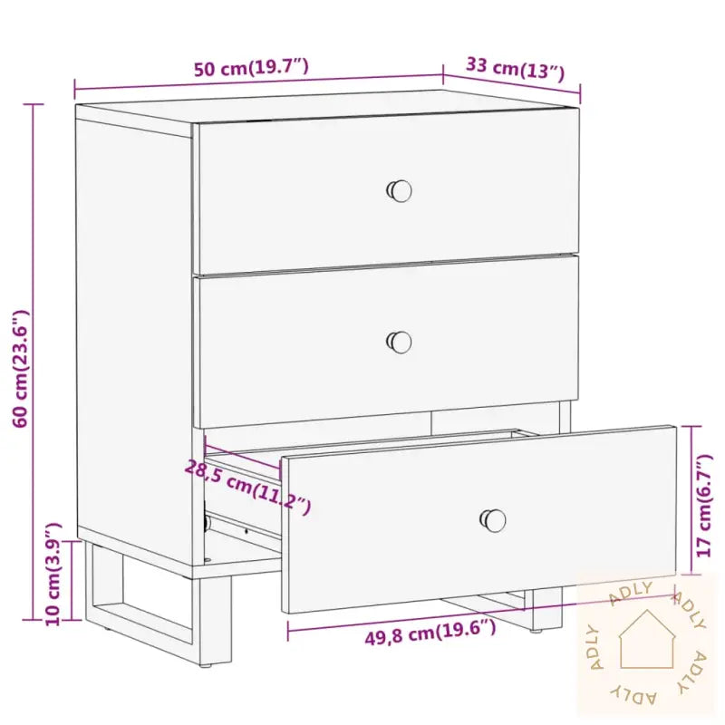 Nattbord Brun Og Svart 50X33X60 Cm Heltre Mango