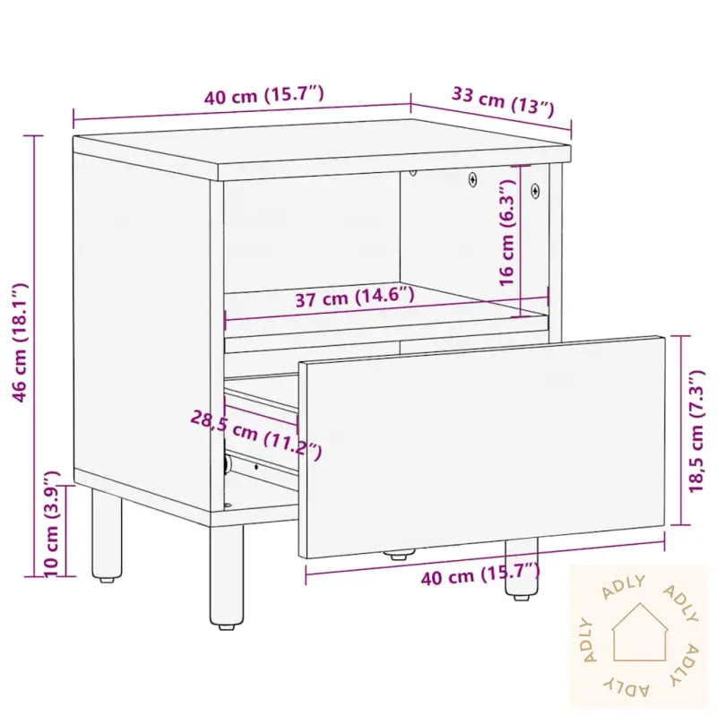 Nattbord Brun 40X33X46 Cm Heltre Mango