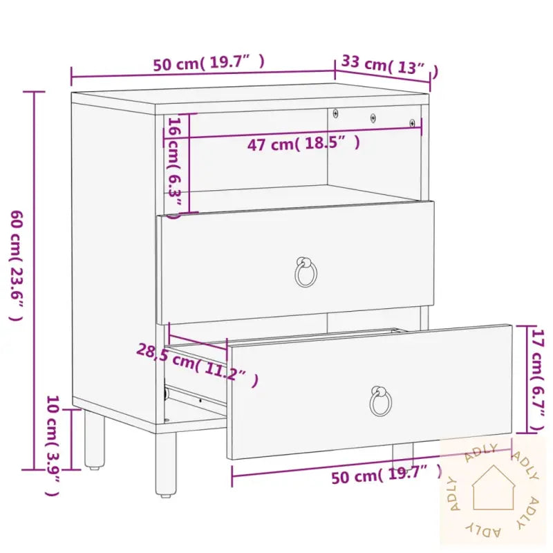 Nattbord 50X33X60 Cm Heltre Mango