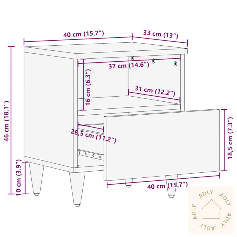 Nattbord 40X33X46 Cm Heltre Mango