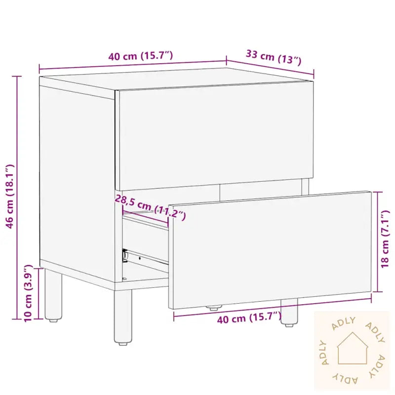 Nattbord Brun 40X33X46 Cm Heltre Mango