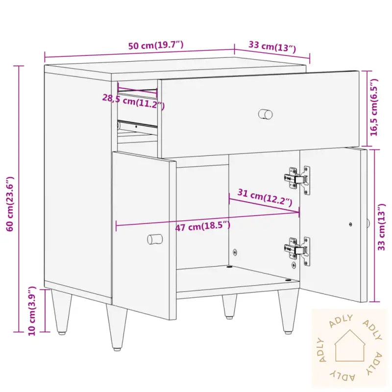 Nattbord 50X33X60 Cm Heltre Mango