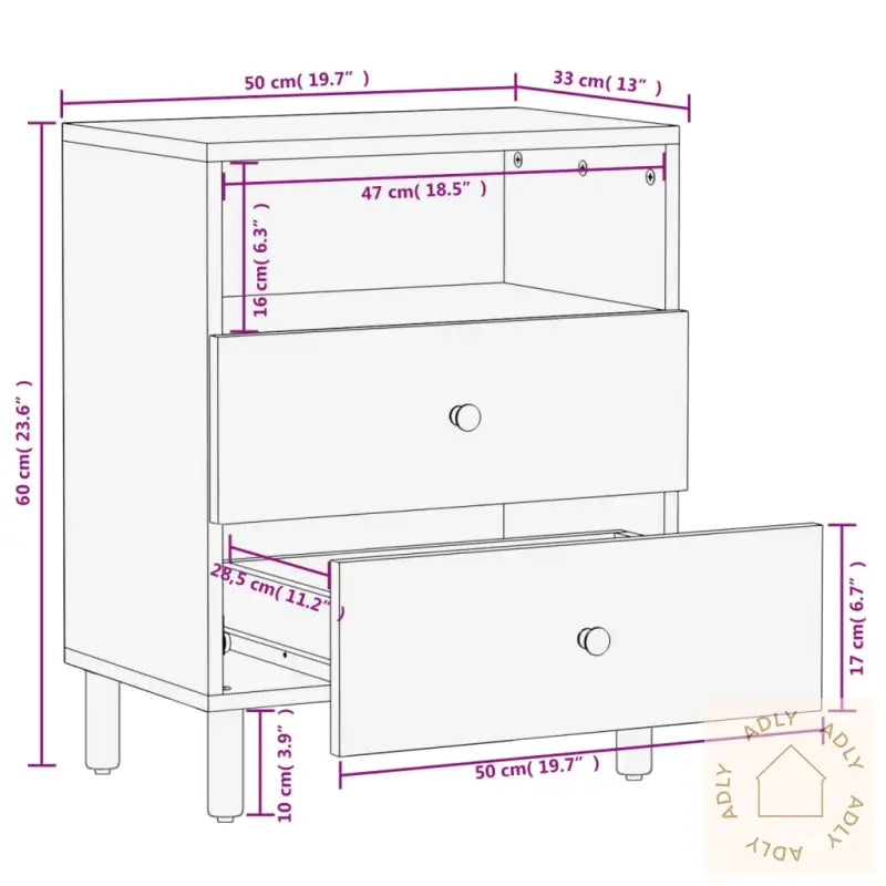 Nattbord Svart 50X33X60 Cm Heltre Mango