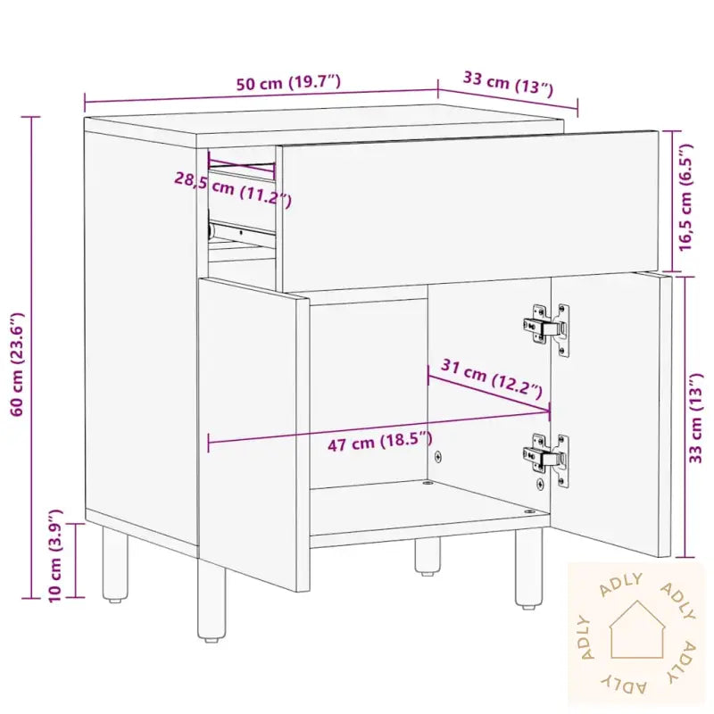 Nattbord Brun 50X33X60 Cm Heltre Mango