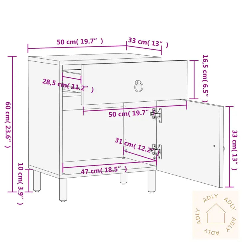 Nattbord 50X33X60 Cm Heltre Mango