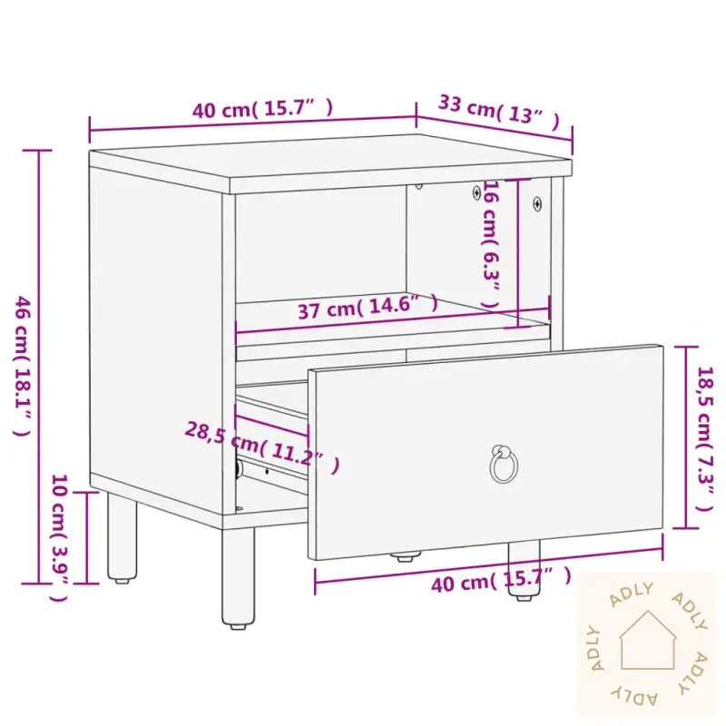 Nattbord 40X33X46 Cm Heltre Mango