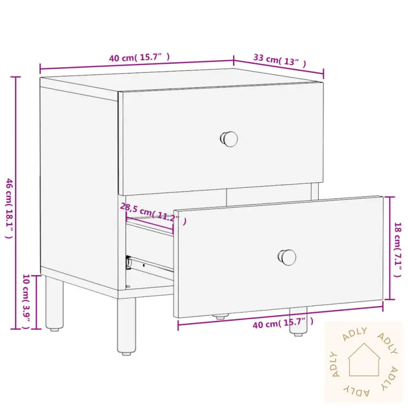 Nattbord 2 Stk Svart 40X33X46 Cm Heltre Mango