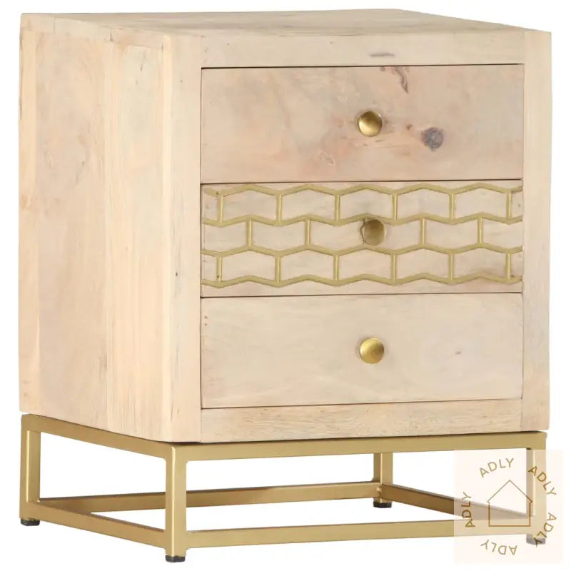 Nattbord Gull 40X30X50 Cm Heltre Mango