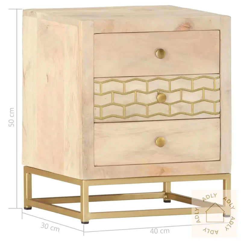 Nattbord Gull 40X30X50 Cm Heltre Mango