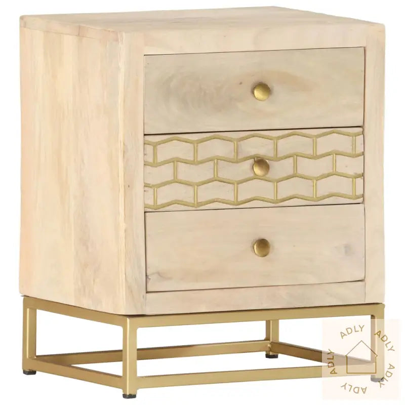 Nattbord Gull 40X30X50 Cm Heltre Mango