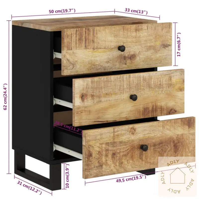 Nattbord 50X33X62 Cm Heltre Mango Og Konstruert Tre