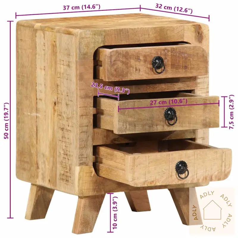Nattbord 37X32X50 Cm Grovt Heltre Mangotre