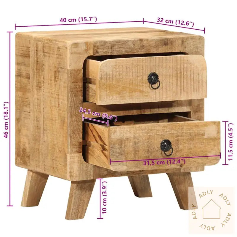 Nattbord 40X32X46 Cm Grovt Heltre Mangotre
