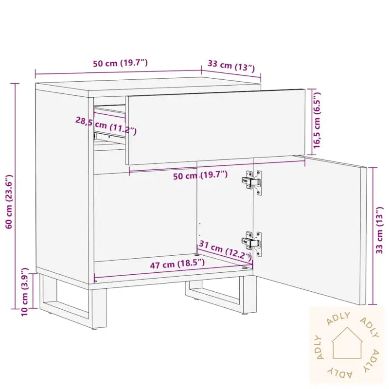 Nattbord Svart 50X33X60 Cm Heltre Mango