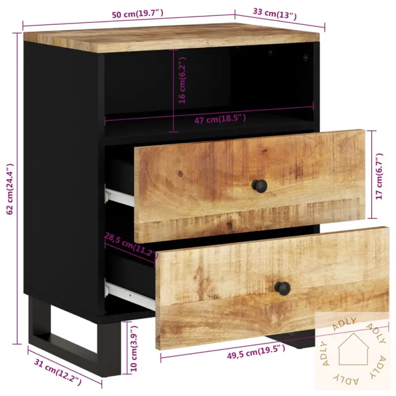 Nattbord 50X33X62 Cm Heltre Mango Og Konstruert Tre