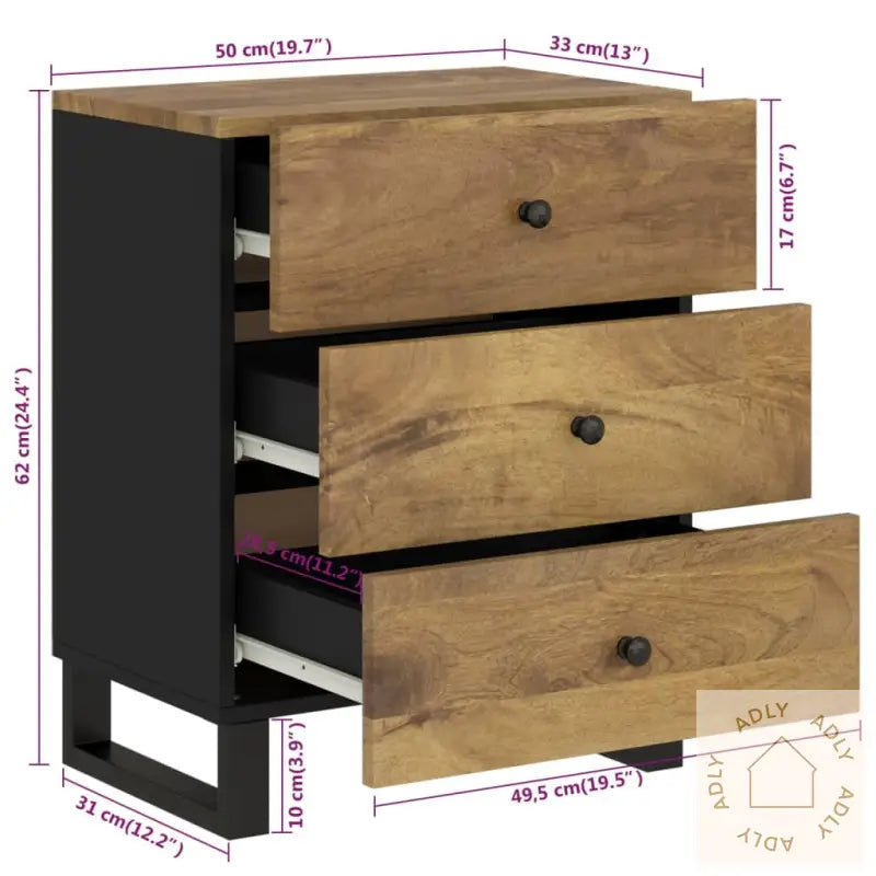 Nattbord 50X33X62 Cm Heltre Mango Og Konstruert Tre