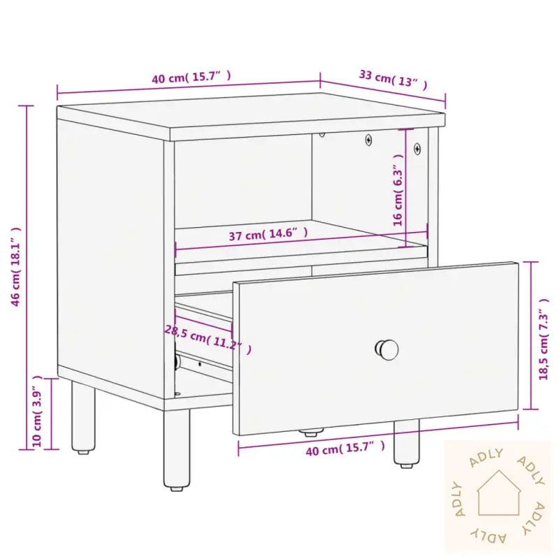 Nattbord 2 Stk Svart 40X33X46 Cm Heltre Mango
