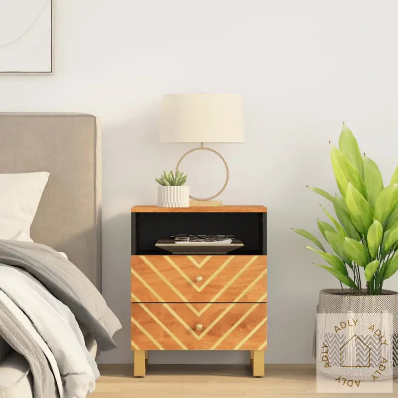 Nattbord Brun Og Svart 50X33X60 Cm Heltre Mango