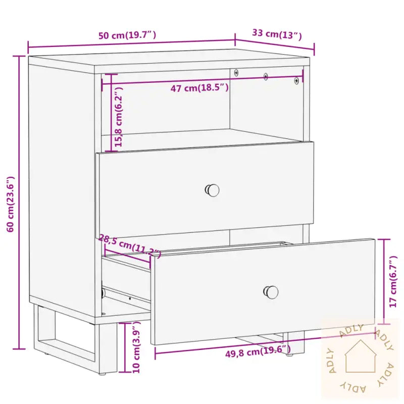 Nattbord Brun Og Svart 50X33X60 Cm Heltre Mango