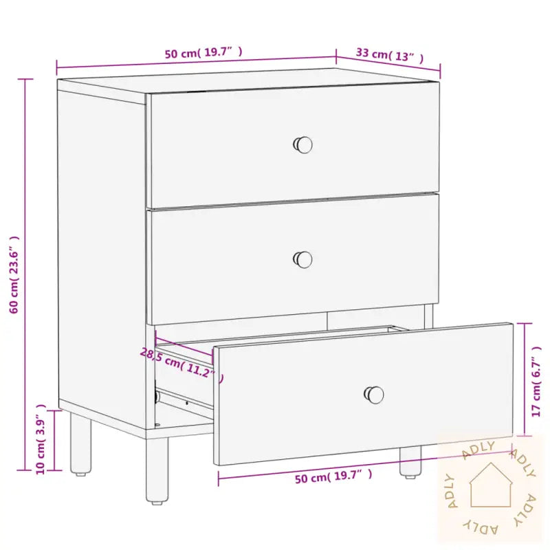 Nattbord Svart 50X33X60 Cm Heltre Mango