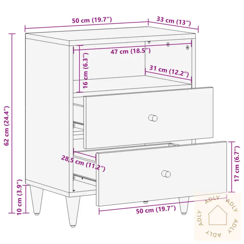 Nattbord 50X33X62 Cm Heltre Mango