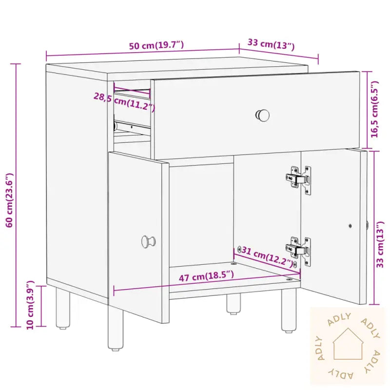Nattbord 50X33X60 Cm Heltre Mango