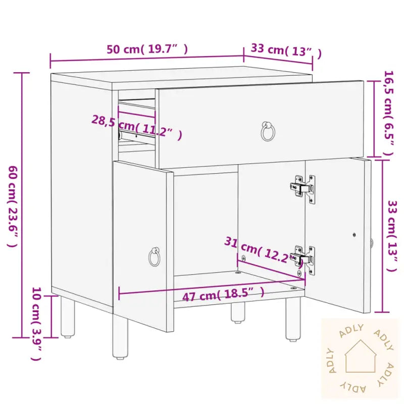 Nattbord 50X33X60 Cm Heltre Mango
