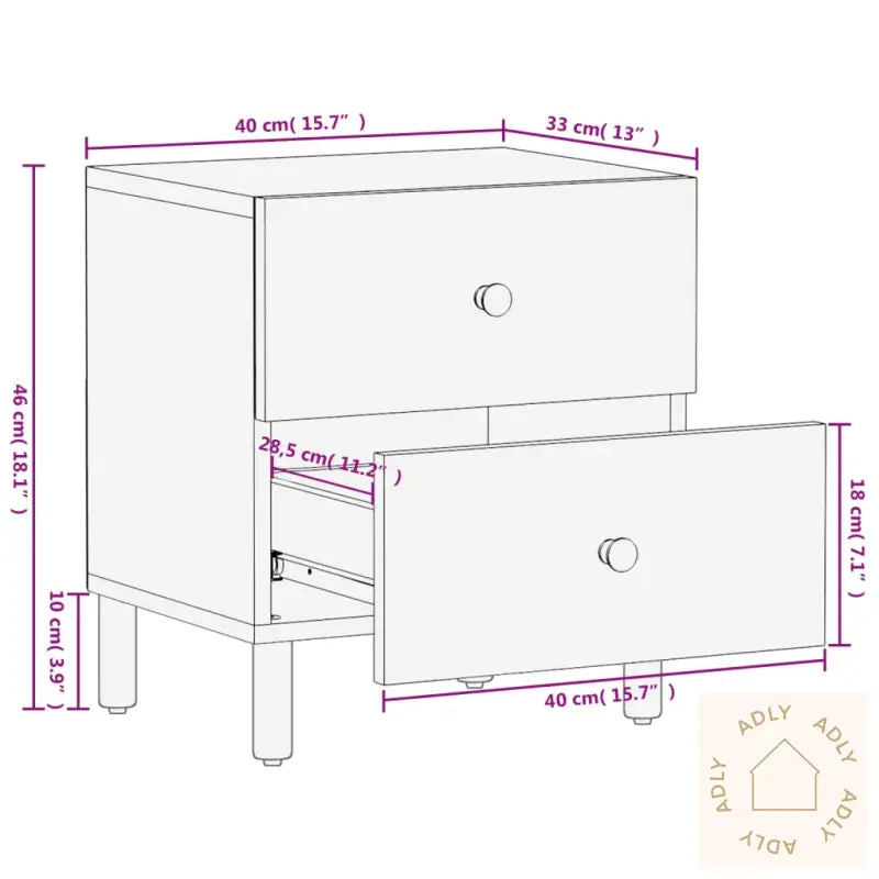 Nattbord Svart 40X33X46 Cm Heltre Mango