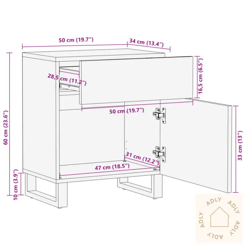 Nattbord Brun 50X34X60 Cm Heltre Mango