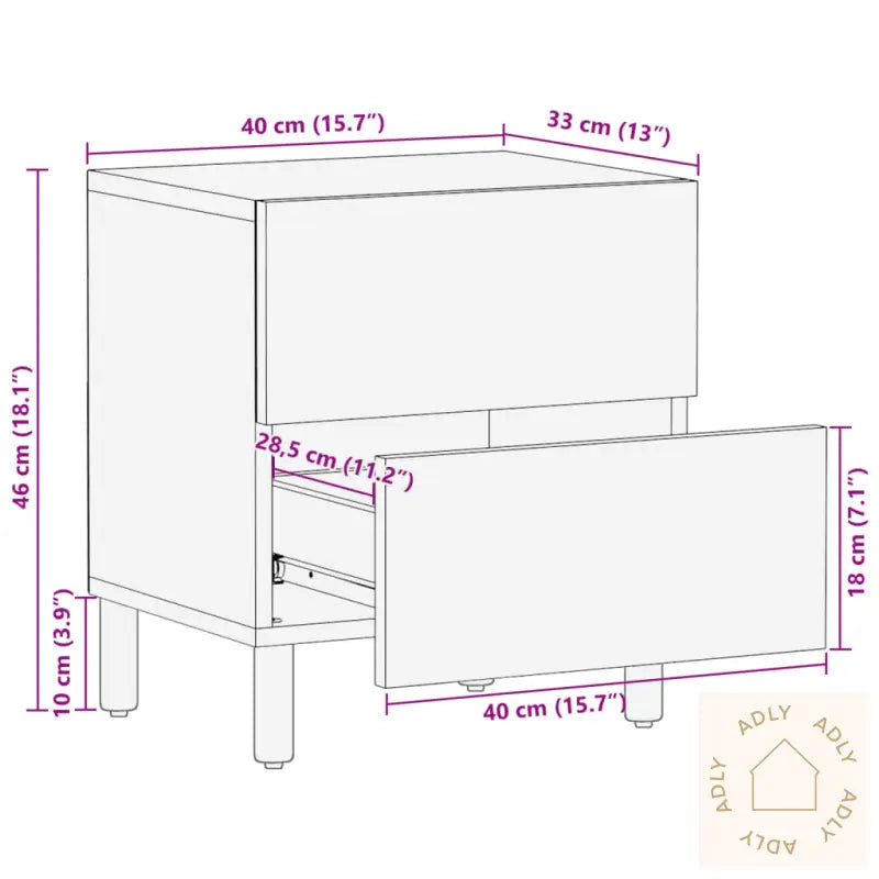Nattbord Svart 40X33X46 Cm Heltre Mango