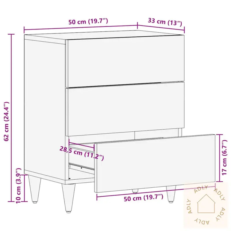 Nattbord 50X33X60 Cm Heltre Mango