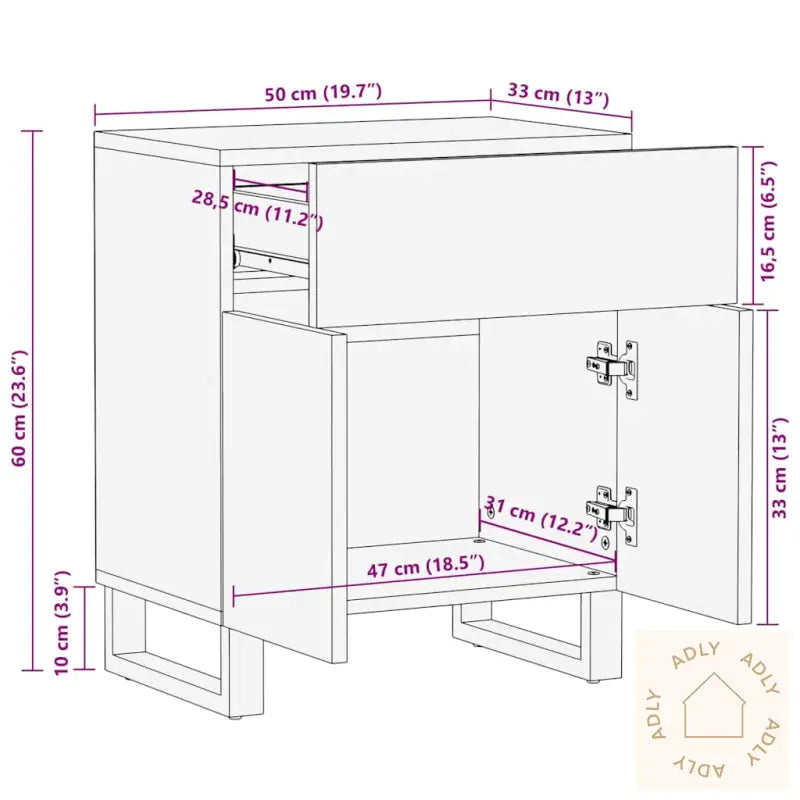 Nattbord Svart 50X33X60 Cm Heltre Mango