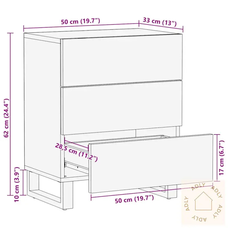 Nattbord Svart 50X33X62 Cm Heltre Mango